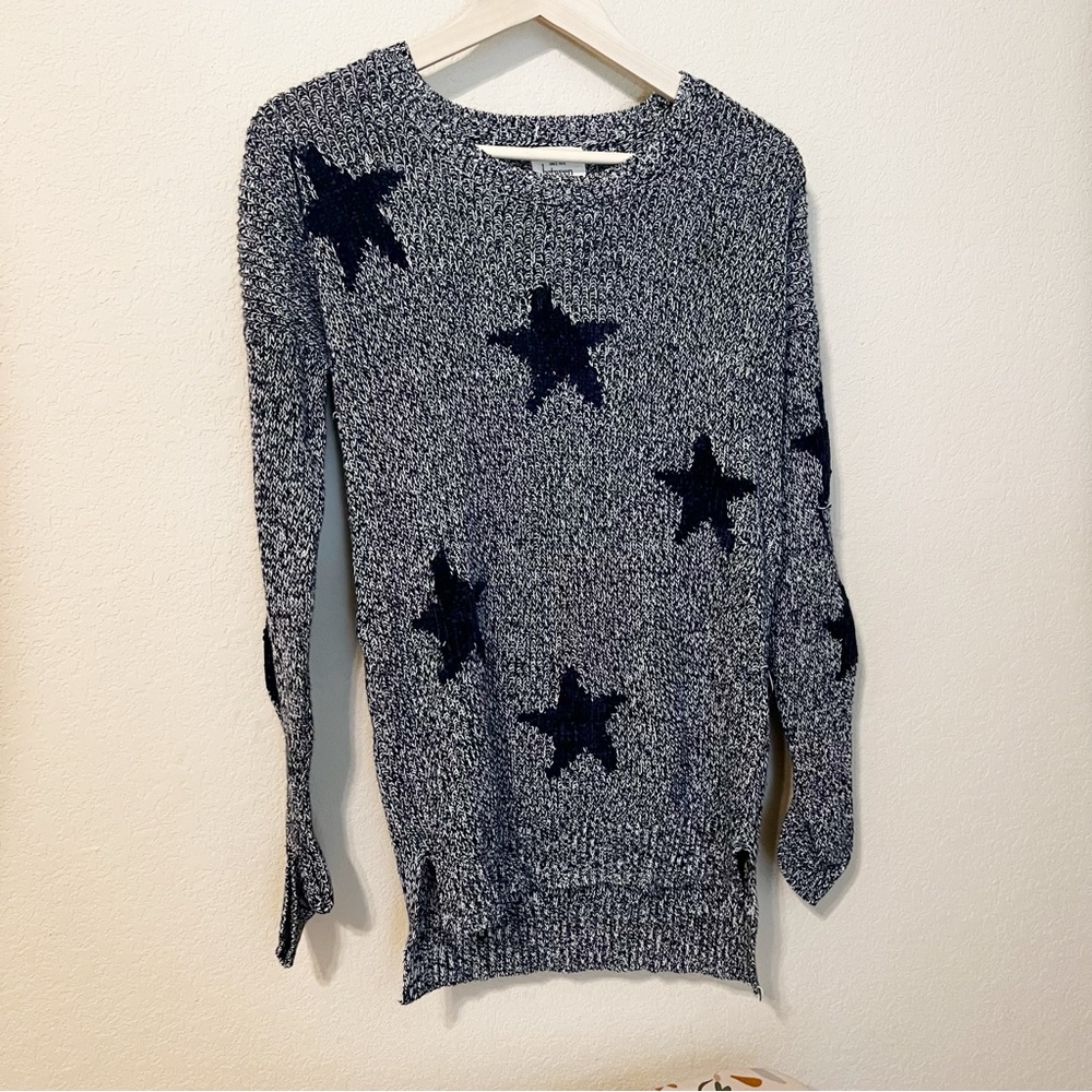 Between me & you Navy Woven Long Sleeve Star Sweater